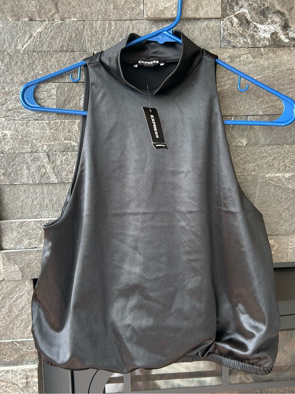 NWT Express Black Satin Mock Neck Sleeveless Top